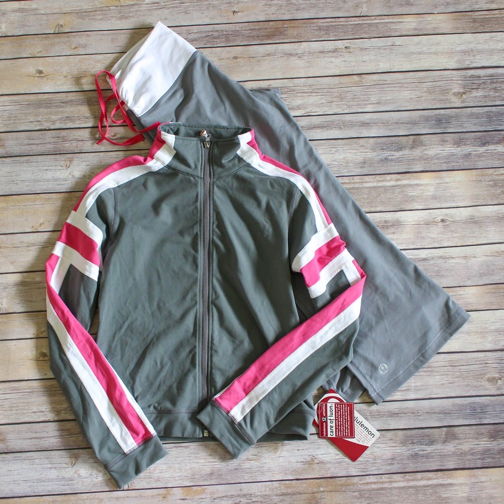 Lululemon Vintage Jacket Pant Set Womens 8 Gray Pink Luon Shape Tracksuit Fitted